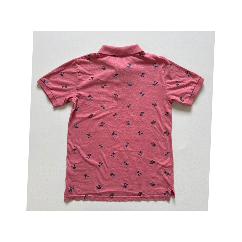 The Childrens Place Boys Pink Palm Tree Print Polo Shirt L 10/12 Short Sleeve